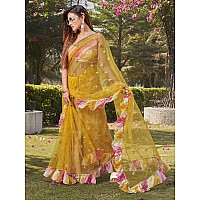 Womanista Womens Mirror Work Net Sarees TI3392Yellow