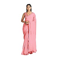 AKHILAM Womens Chiffon Lace Work Designer Saree With Unstitched Blouse Piece GLMP1205Pink