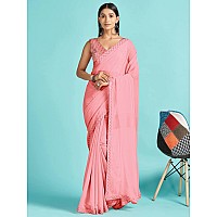 AKHILAM Womens Chiffon Lace Work Designer Saree With Unstitched Blouse Piece GLMP1205Pink