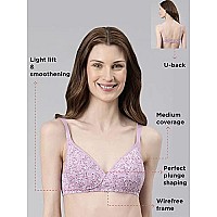 Enamor Womens Cotton Wire Free Casual Tshirt Padded Non Wired Bra A039Lilac Aster36C