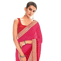 AKHILAM Womens Trendy Foil Printed Soft Pure Georgette two shaded color saree with Blouse Piece(Red_RIHANA1003_1)