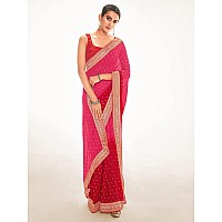 AKHILAM Womens Trendy Foil Printed Soft Pure Georgette two shaded color saree with Blouse Piece(Red_RIHANA1003_1)