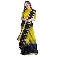 OISHANI SAREE GHOR Polyester Womens Traditional Bengal Ikkat Handloom Saree (Lemon Nevy Blue)