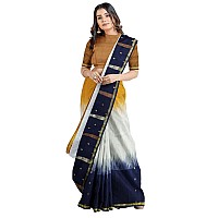 OISHANI SAREE GHOR Polyester Womens Traditional Bengal Ikkat Handloom Saree (White Brown)