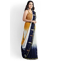 OISHANI SAREE GHOR Polyester Womens Traditional Bengal Ikkat Handloom Saree (White Brown)