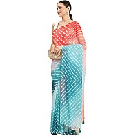 RANI SAAHIBA Womens Chiffon Lehriya Printed Saree Without Blouse SSKR9117TurquoiseRed