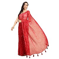 RANI SAAHIBA Womens Chiffon Bandhani Printed Saree Without Blouse (SSKR1957_Red)