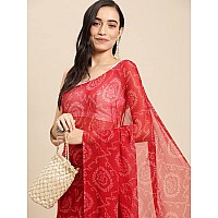 RANI SAAHIBA Womens Chiffon Bandhani Printed Saree Without Blouse (SSKR1957_Red)