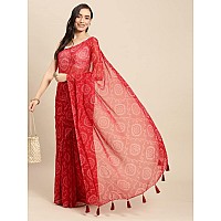 RANI SAAHIBA Womens Chiffon Bandhani Printed Saree Without Blouse (SSKR1957_Red)