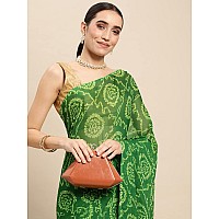 RANI SAAHIBA Womens Chiffon Bandhani Printed Saree Without Blouse (SSKR1956_Green)