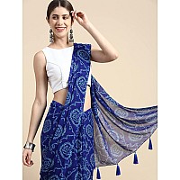 RANI SAAHIBA Womens Chiffon Bandhani Printed Saree Without Blouse (SSKR1958_Blue)