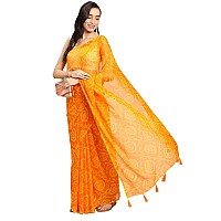 RANI SAAHIBA Womens Chiffon Bandhani Printed Saree Without Blouse (SSKR1959_Gold)