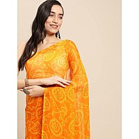 RANI SAAHIBA Womens Chiffon Bandhani Printed Saree Without Blouse (SSKR1959_Gold)