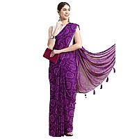 RANI SAAHIBA Womens Chiffon Bandhani Printed Saree Without Blouse (SSKR1961_Purple)