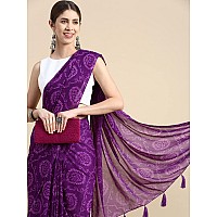 RANI SAAHIBA Womens Chiffon Bandhani Printed Saree Without Blouse (SSKR1961_Purple)