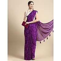 RANI SAAHIBA Womens Chiffon Bandhani Printed Saree Without Blouse (SSKR1961_Purple)