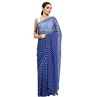 RANI SAAHIBA Womens Chiffon Lehriya Printed Saree Without Blouse SSKR3647Blue