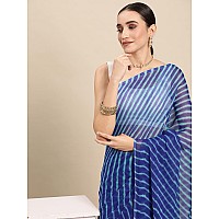 RANI SAAHIBA Womens Chiffon Lehriya Printed Saree Without Blouse SSKR3647Blue