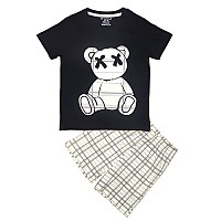 Be Awara Teddy Print Half Sleeves Tshirt Shorts Set