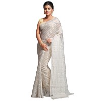 BENGAL HANDLOOM Exclusive Womens Cotton Silk Dhakai Allover Soft Jamdani Saree (White & White)