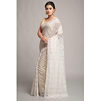 BENGAL HANDLOOM Exclusive Womens Cotton Silk Dhakai Allover Soft Jamdani Saree (White & White)