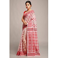 BENGAL HANDLOOM Exclusive Womens Cotton Silk Dhakai Allover Soft Jamdani Saree (Red & White)