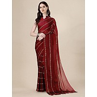 Pratham Blue Womens Sequins Silk Fancy Saree for women With Blouse Piece (PB-378_Red)