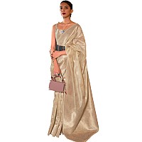 SGF11 Womens Kanjivaram Pure Tessar Silk Handloom Saree Pure Golden Zari With Blouse Piece Beige