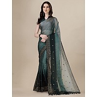 Pratham Blue Womens Sequins Silk Fancy Saree for women With Blouse Piece (PB-381_Green)