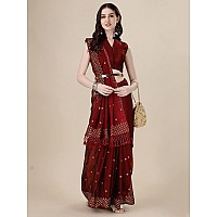 Pratham Blue Womens Sequins Silk Fancy Saree for women With Blouse Piece (PB-384_Red)