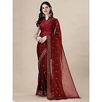 Pratham Blue Womens Sequins Silk Fancy Saree for women With Blouse Piece (PB-384_Red)