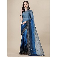 Pratham Blue Womens Sequins Silk Fancy Saree for women With Blouse Piece (PB-383_Teal Blue)