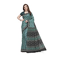 RATAN Pure Cotton Printed Mulmul Saree for Women with Blouse Piece (GDBT-BP-1040-TURQ)