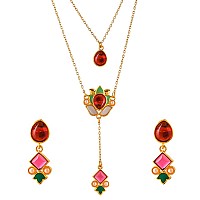 VOYLLA Forever More Pink Stones Enamelled Layered Necklace Jewellery Set