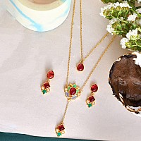 VOYLLA Forever More Pink Stones Enamelled Layered Necklace Jewellery Set