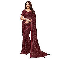 Satrani WomenS Georgette Foil Print Saree With Unstitched Blouse Piece(3066S2122N_Maroon)