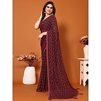 Satrani WomenS Georgette Foil Print Saree With Unstitched Blouse Piece(3066S2122N_Maroon)