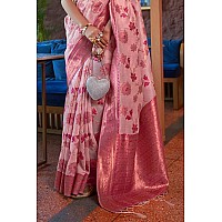 SWORNOF Womens Organza Woven Designer Saree with Unstitched Blouse With Boluse Piece PINK