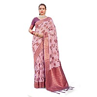 SWORNOF Womens Organza Woven Designer Saree with Unstitched Blouse With Boluse Piece PURPLE