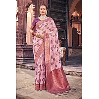 SWORNOF Womens Organza Woven Designer Saree with Unstitched Blouse With Boluse Piece PURPLE