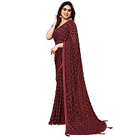 SIRIL Womens Foil Print, Lace, Tassel Georgette Saree with Unstitched Blouse(3066S2122_Maroon)