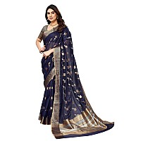 Sidhidata Womens Kota Doria Cotton Manipuri Jacquard Boarder Saree With Unstitched Blouse Piece Box Butta NavyNavyFree Size