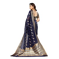 Sidhidata Womens Kota Doria Cotton Manipuri Jacquard Boarder Saree With Unstitched Blouse Piece Box Butta NavyNavyFree Size