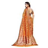 Sidhidata Womens Kota Doria Cotton Manipuri Jacquard Boarder Saree With Unstitched Blouse Piece Box Butta OrangeOrangeFree Si