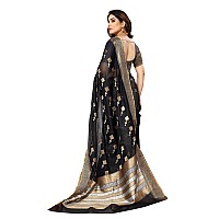 Sidhidata Womens Kota Doria Cotton Manipuri Jacquard Boarder Saree With Unstitched Blouse Piece Box Butta BlackBlackFree Size