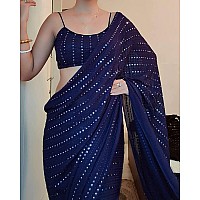 NPLASH FASHION Women Georgette With Thread & Sequence Work Saree Beautiful Sabyasachi Style New India Daily To Wear Bollywood Saree (Nevybluee) Sari