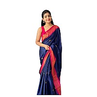 SGF11 Womens Kanjivaram Soft Lichi Silk Saree With Blouse Piece (Dark Blue Pink)