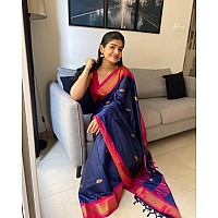 SGF11 Womens Kanjivaram Soft Lichi Silk Saree With Blouse Piece (Dark Blue Pink)