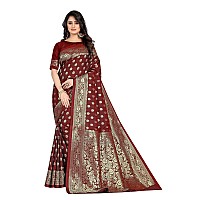 Shasmi Sarees Womens Art Silk Maroon Kanchipuram Saree (SAN PARI S-1 MAROON)