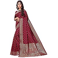 Shasmi Sarees Womens Art Silk Maroon Kanchipuram Saree (SAN PARI 124 MAROON)